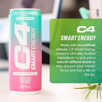 C4 Smart Energy Drinks Mango 330ml (12 pack) | Sugar Free Energy Drink with 106mg Natural Caffeine, Brainberry, Nootropics, Vitamin C | Natural Energy Drink for Mental Focus On the Go