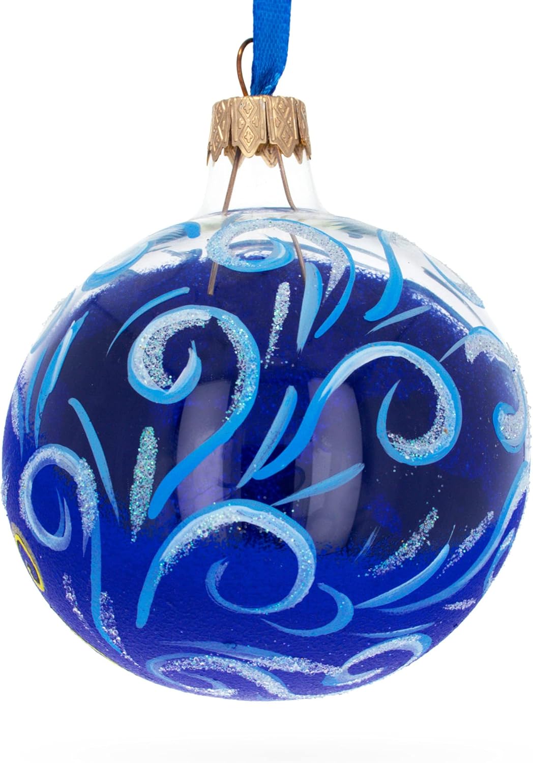 Jolly Santa Riding Sleigh with Reindeer Glass Ball Christmas Ornament 3.25 Inches - Image 6