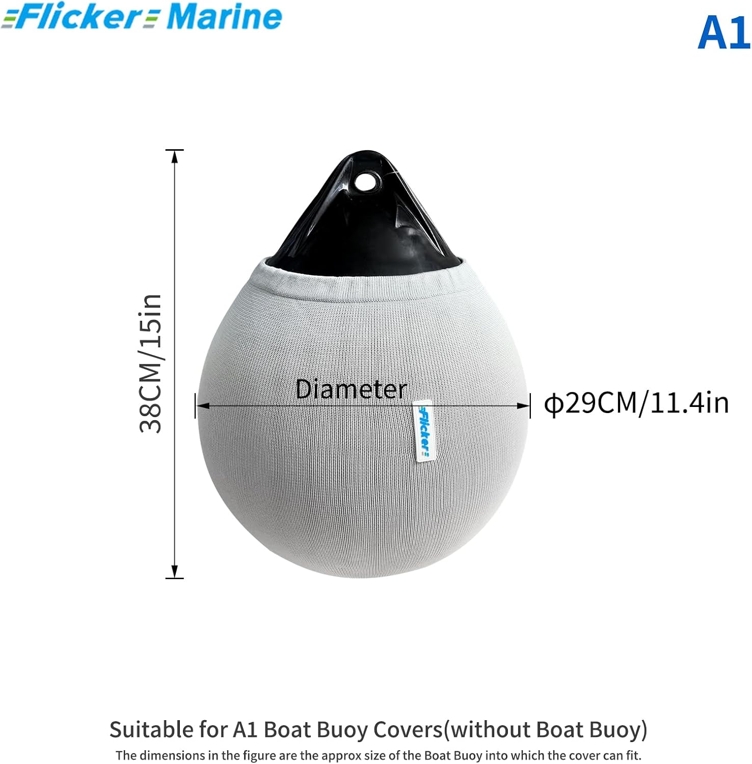 Boat Fender Cover for Round Buoy – Stretchable Knit Sleeve with Drawstring for Dock Bumper Ball, Fits Yacht Sailboat (15in*ø11.4in/38cm*ø29cm)