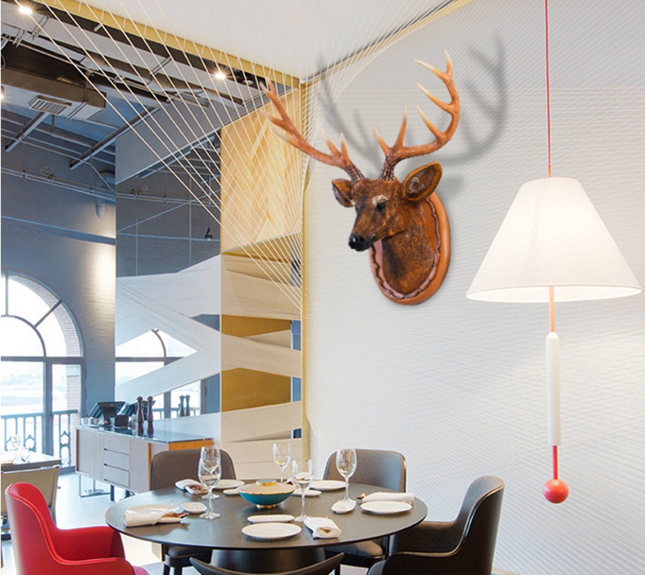 Tête de cerf artisanat tenture murale marron et décoration maison salon