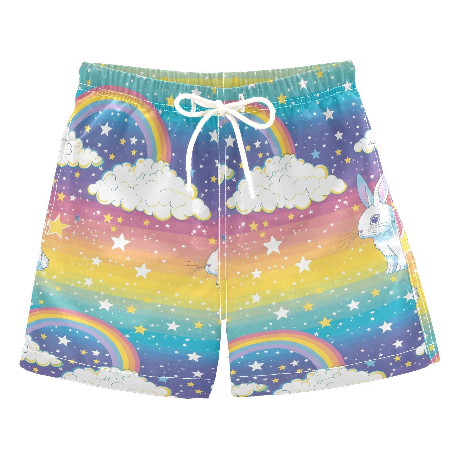 Rabbit Rainbow Cloud Boys Swim Trunks Toddler Shorts Swimwear Boardshorts