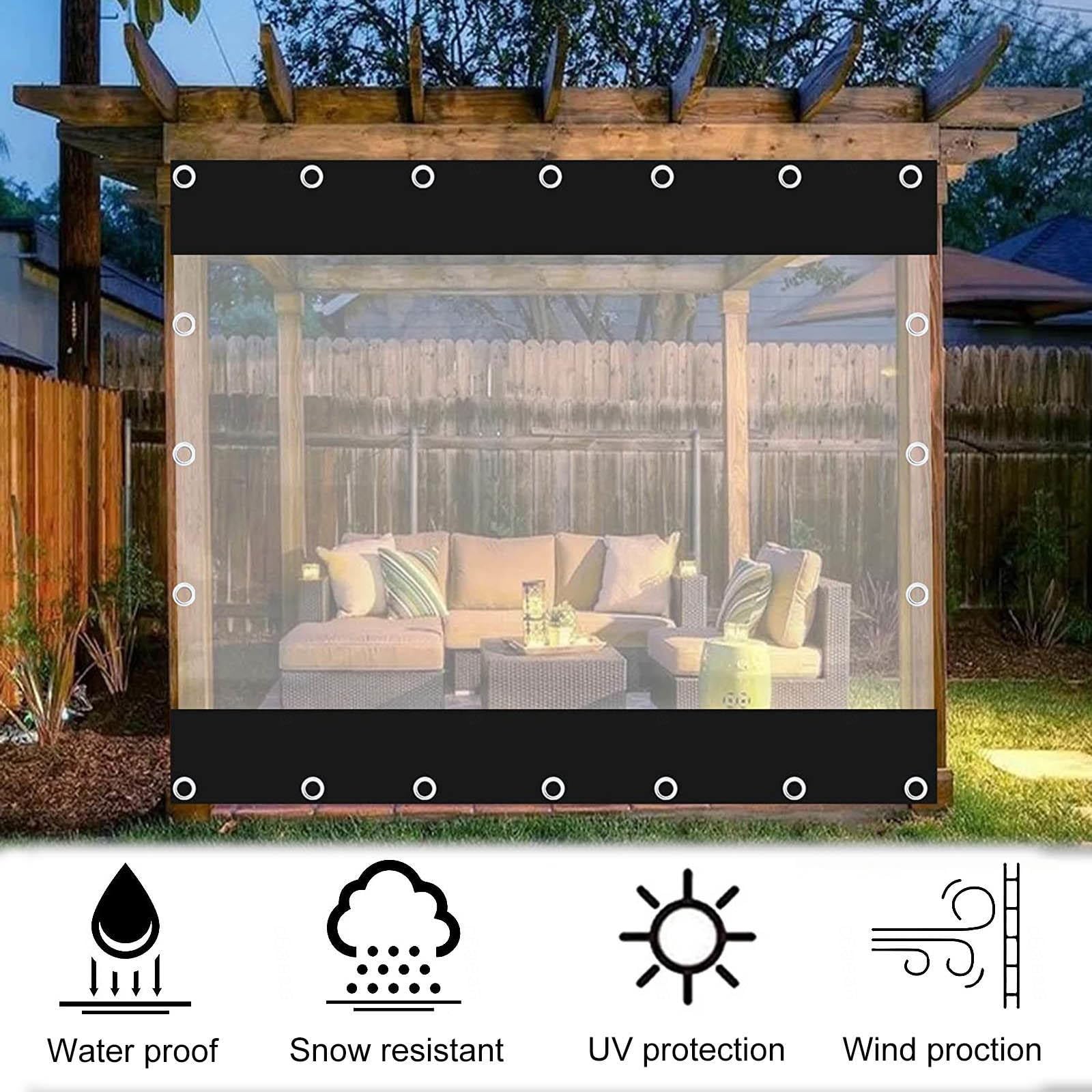 Pergola Panneau De Bâche Transparente,Extérieur Rideau De Bâche Claire Imperméable,Avec Fermeture Éclair,Rideau De Pluie,Bâche Étanche Pvc,Avec Œillets,Personnalisable,W×H-2.5×3.3m(8.2*10.8ft