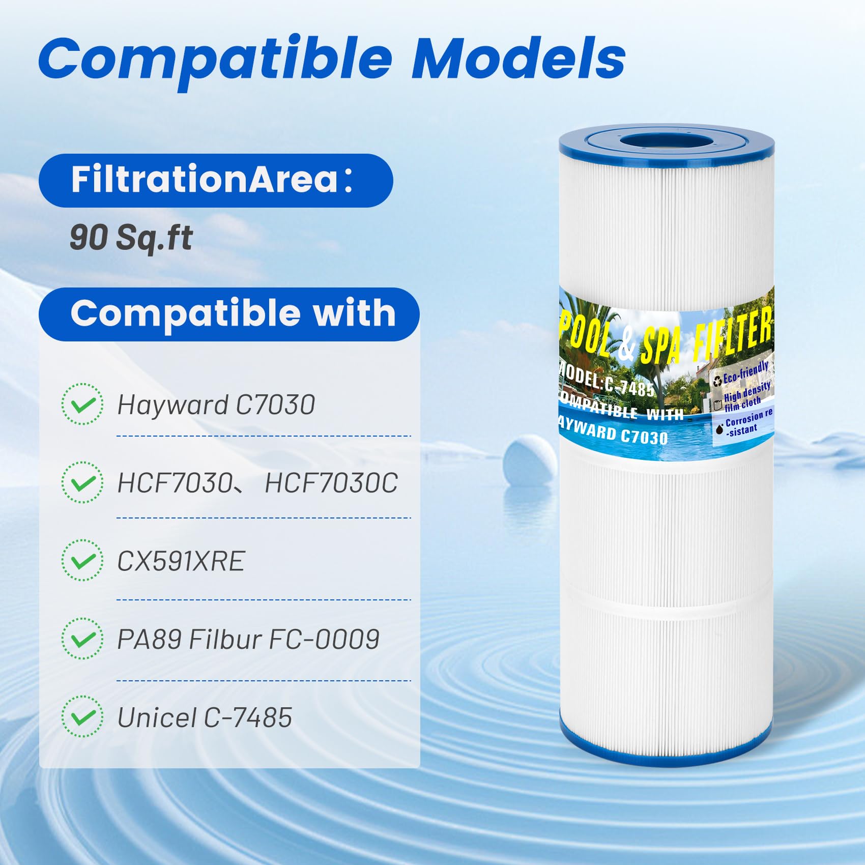 Anrain C7030 Pool Filter Replacement Cartridge, CX591XRE Compatible with Hayward SwimClear C7030 Unicel C-7485 HCF7030 HCF7030C PA89, Filbur FC-0009 (Pack of 4)