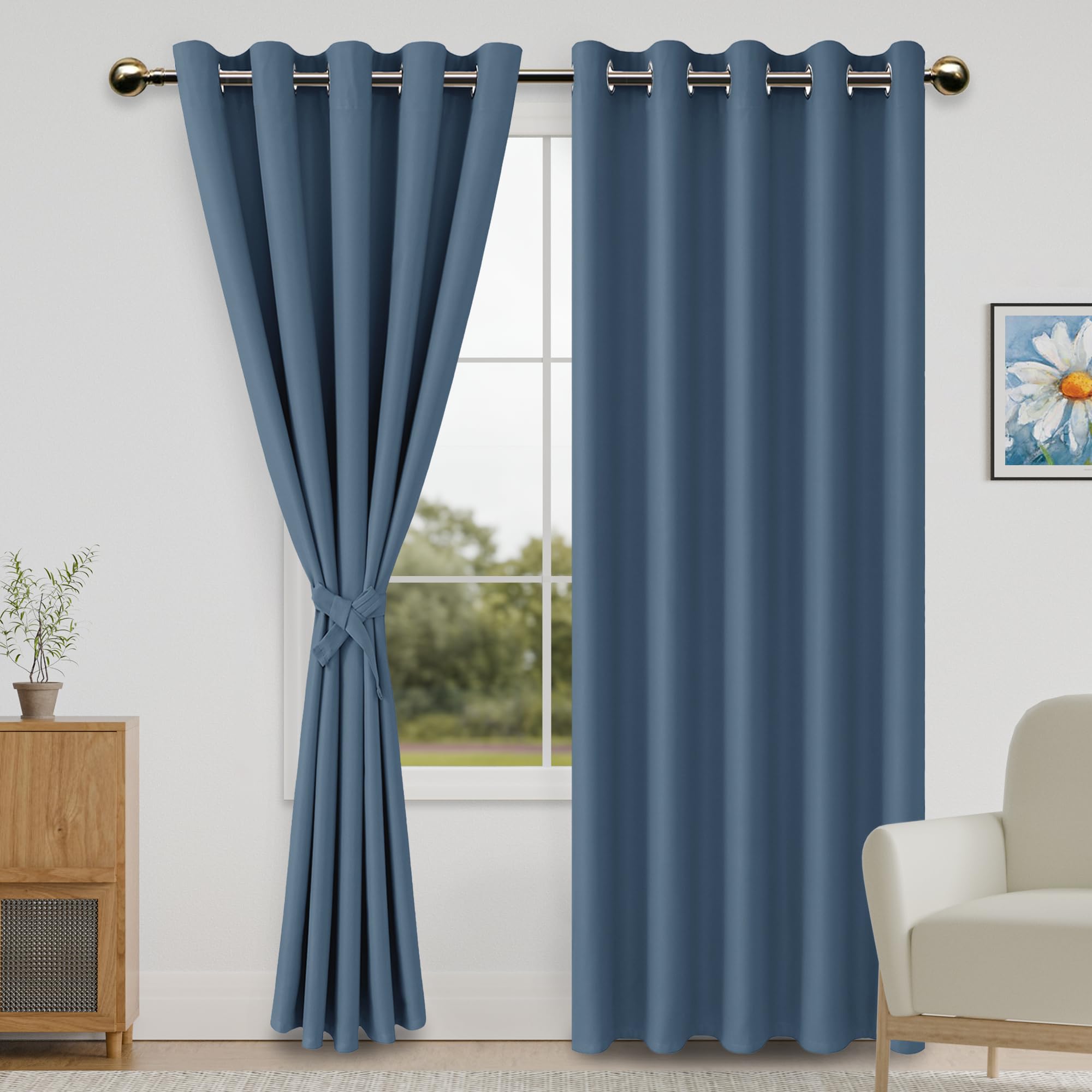 DWCN Blackout Curtains for Bedroom with Tiebacks - Room Darkening Privacy Grommet Top Window Curtains for Living Room, 60 x 84 inch Length, Airy Blue, Set of 2 Panels — image 1