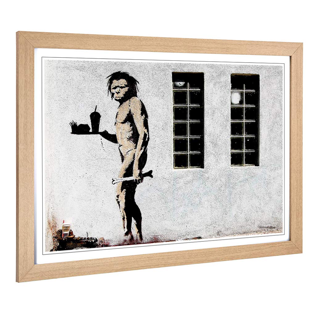 Big Box Art Framed Print of Banksy Apeman Graffiti Design | Wall Art Picture | Home Decor for Kitchen, Living Room, Bedroom, Hallway, Oak, A2 / 24.5x18 Inch / 62x45cm