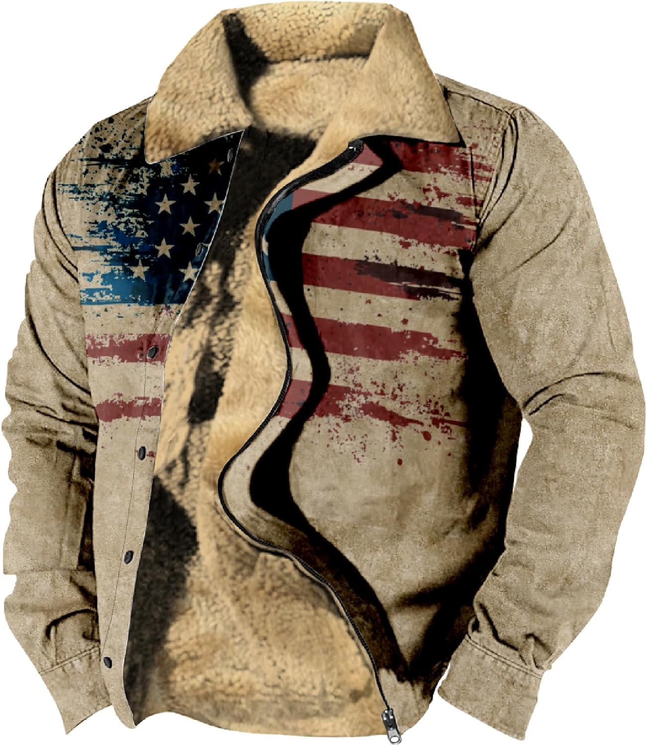 Actec Western Cowboy Jackets for Men Ethnic Print Long Sleeve Zip Up Sherpa Fleece Vintage Winter Outdoor Coat - Image 3