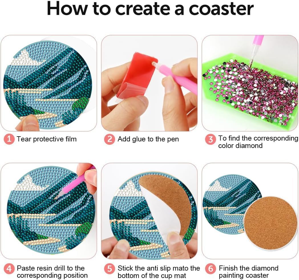 DOTZSO 8 Pcs Diamond Art Coasters Kit with Holder Diamond Art Kits for Adults Beginners Small Diamond Painting Coasters Arts and Crafts for Adults Supplies Item Sets (Landscape)