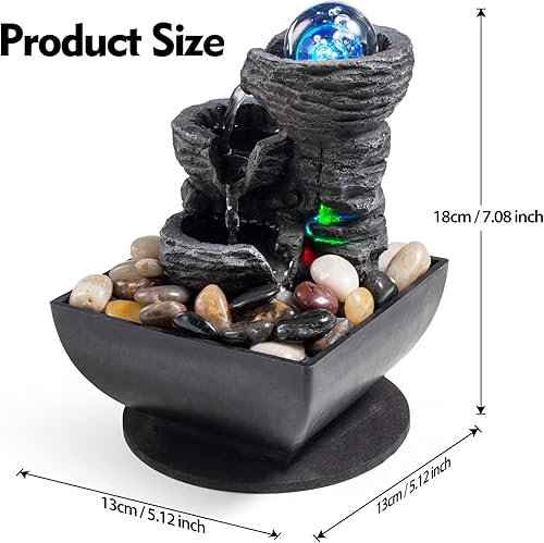 Miniatura 2 de Fuente de mesa Fuente de meditación en cascada para interiores, como capas de roca. Función de agua de escritorio incluye muchas luces LED naturales