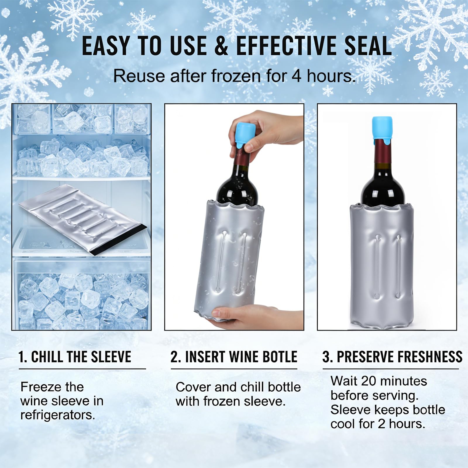 Wine Bottle Cooler Sleeve, Reusable Ice Wine Chiller for 750ml Bottles, Flexible Gel Ice Pack, Keep Wine Cold for Travel, Picnic Party — Amazon image 4