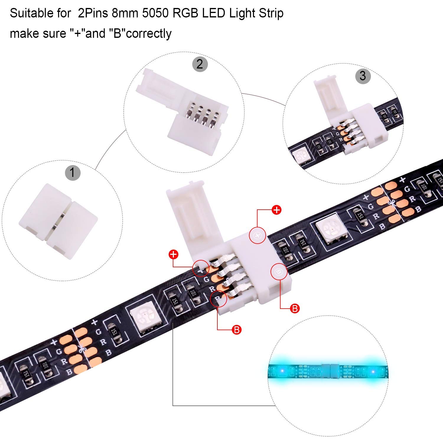 RUNCCI-YUN Cavo Splitter LED 4 Pin Da 1 A 2 - Connettori Per Strisce LED 5050 3528 2835 RGB, 10mm