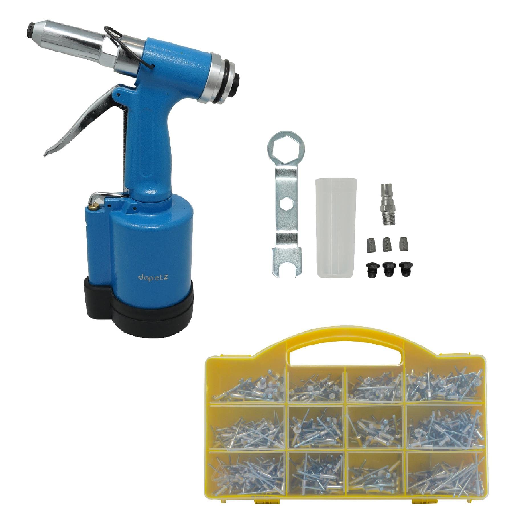 Dapetz ® Air Hydraulic Riveter, Heavy-Duty Pneumatic Rivet Gun, 2.4-4.8mm (3/32", 1/8", 5/32", 3/16") Capacity, Pop Rivet Gun with 650PCS Rivets for Professional Use