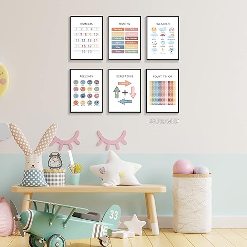 Miniatura 8 de Pósteres educativos para el aula preescolar para niños pequeños, tabla de números de aprendizaje del 1 al 100, lienzo de arte de pared, meses del