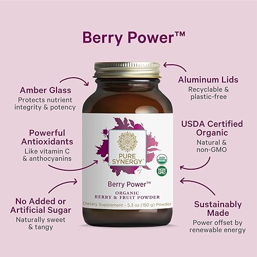 Miniatura 3 de PURE SYNERGY Berry Power  Polvo de bayas y frutas orgánicas  Suplemento antioxidante con acai orgánico, Camu Camu y arándano silvestre  para un