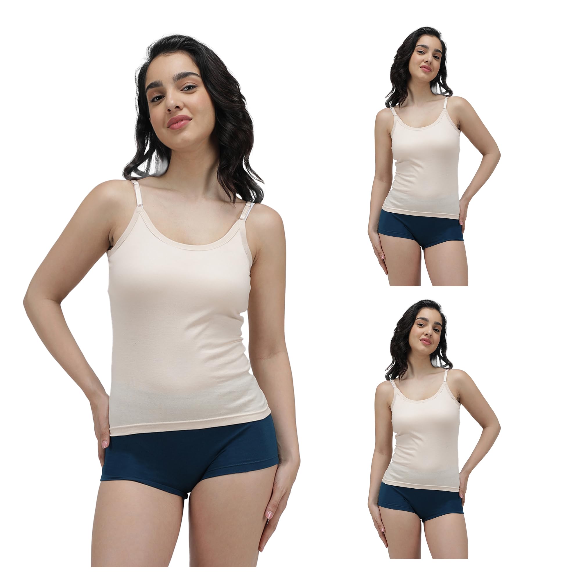 amul comfy Pack of 3 Black Sleeveless Solid Cotton Short Adjustable Slips | Camisole for Women-picture-48
