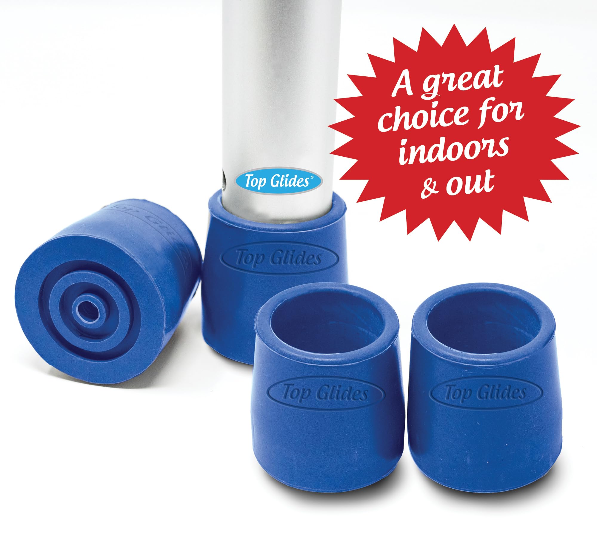 Top Glides Steel-Reinforced Walker, Commode, and Bath Bench Replacement Rubber Tips, Blue, 1 1/8" (Pack of 4) — Amazon image 2