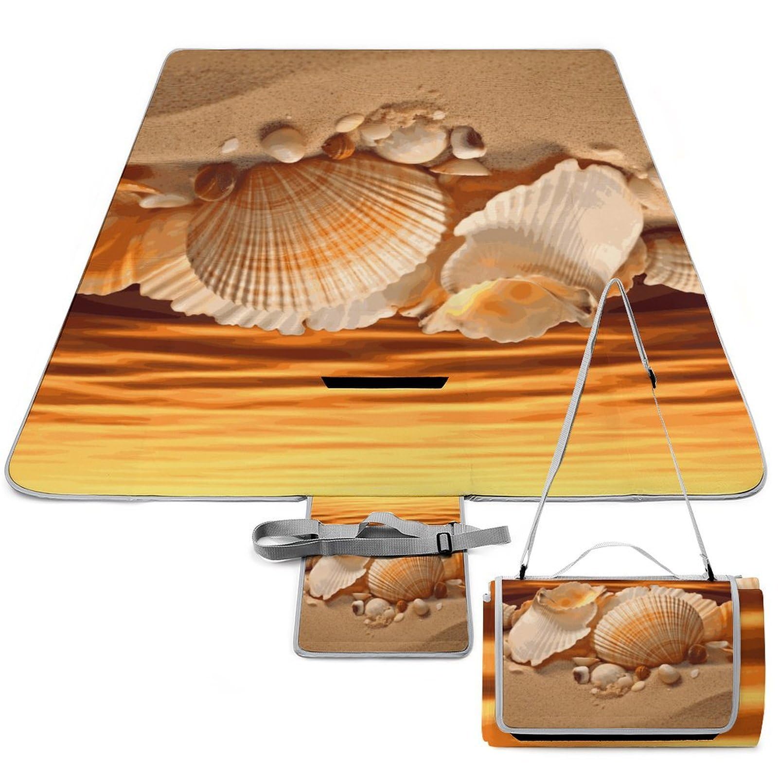 Tappetino pieghevole per esterni con conchiglie e sabbia, superficie impermeabile, facile da pulire, coperta da viaggio, per campeggio primaverile ed estivo
