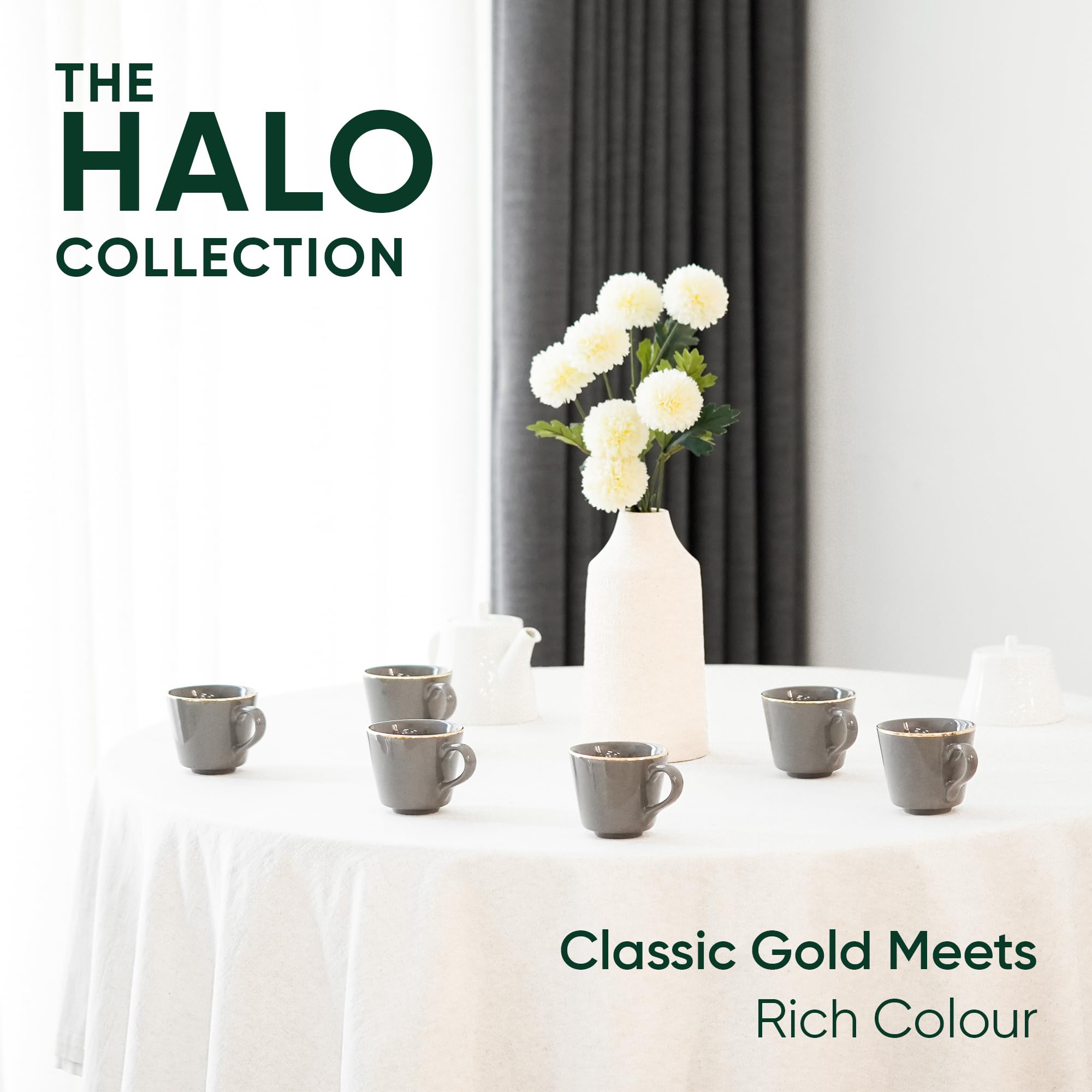 Shay Ceramic Tea Cup Set, Set of 6, Grey with Real Gold Line, 180ml | Cup Set of 6 for Tea | Glossy Finish | Premium Ceramic | Tea Cup Set of 6 (Tea Cups - Grey Gold Line) 1