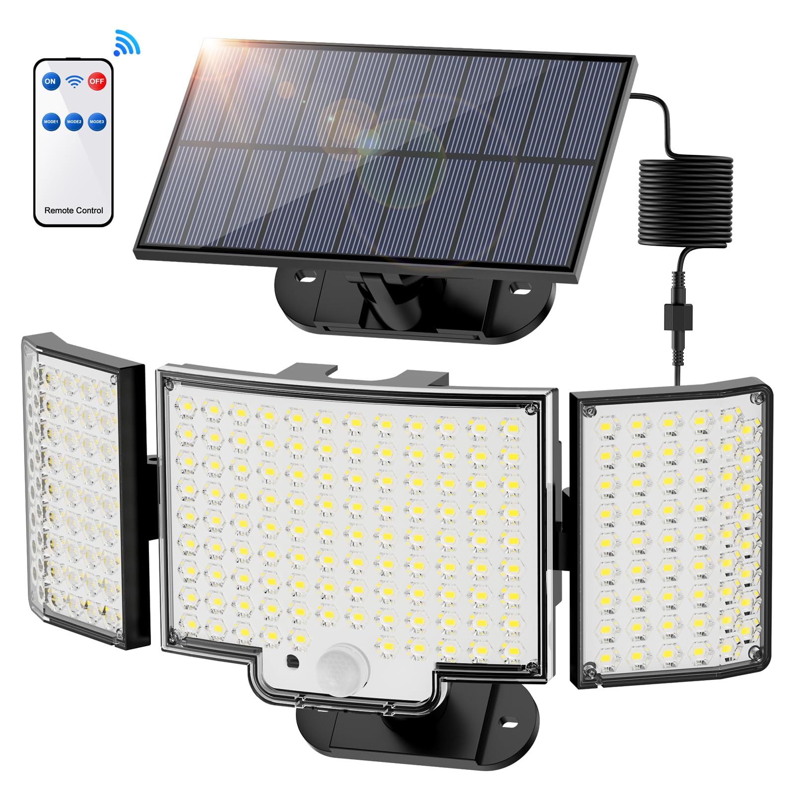 Topabol Faretto LED da Esterno con Sensore di Movimento, 212 LED 3 Modos Lampada Solare da Esterno, IP65 Grandi Luce Solare LED Esterno, 340° Illuminazione Luci Solari Esterno Garage Giardino