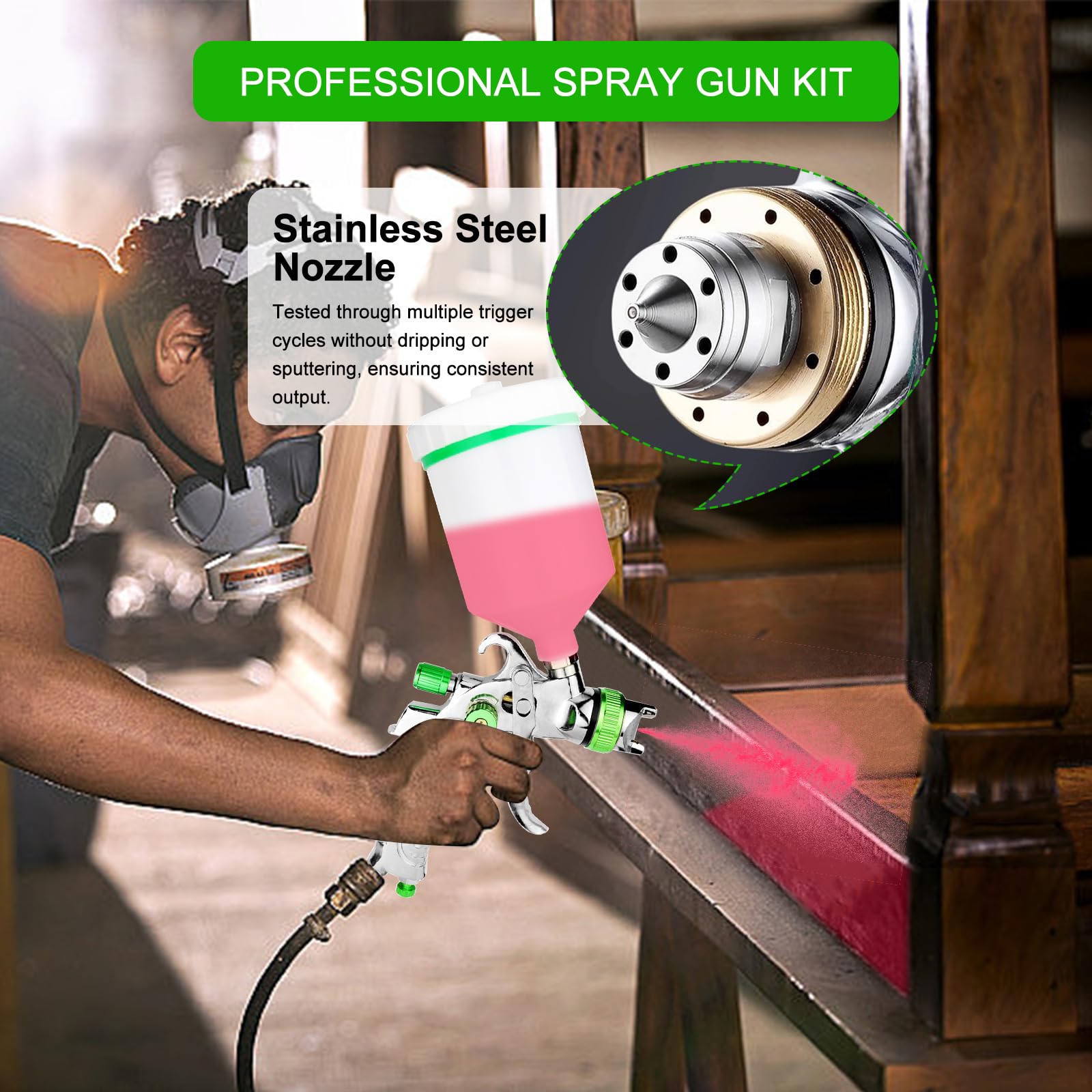 HVLP - Kit di pistola a spruzzo con ugelli da 0,8 mm e 1,0 mm, set professionale con manometro, tazze da 125 ml e 600 ml, set di strumenti per la pittura di auto, mobili, finitura del legno