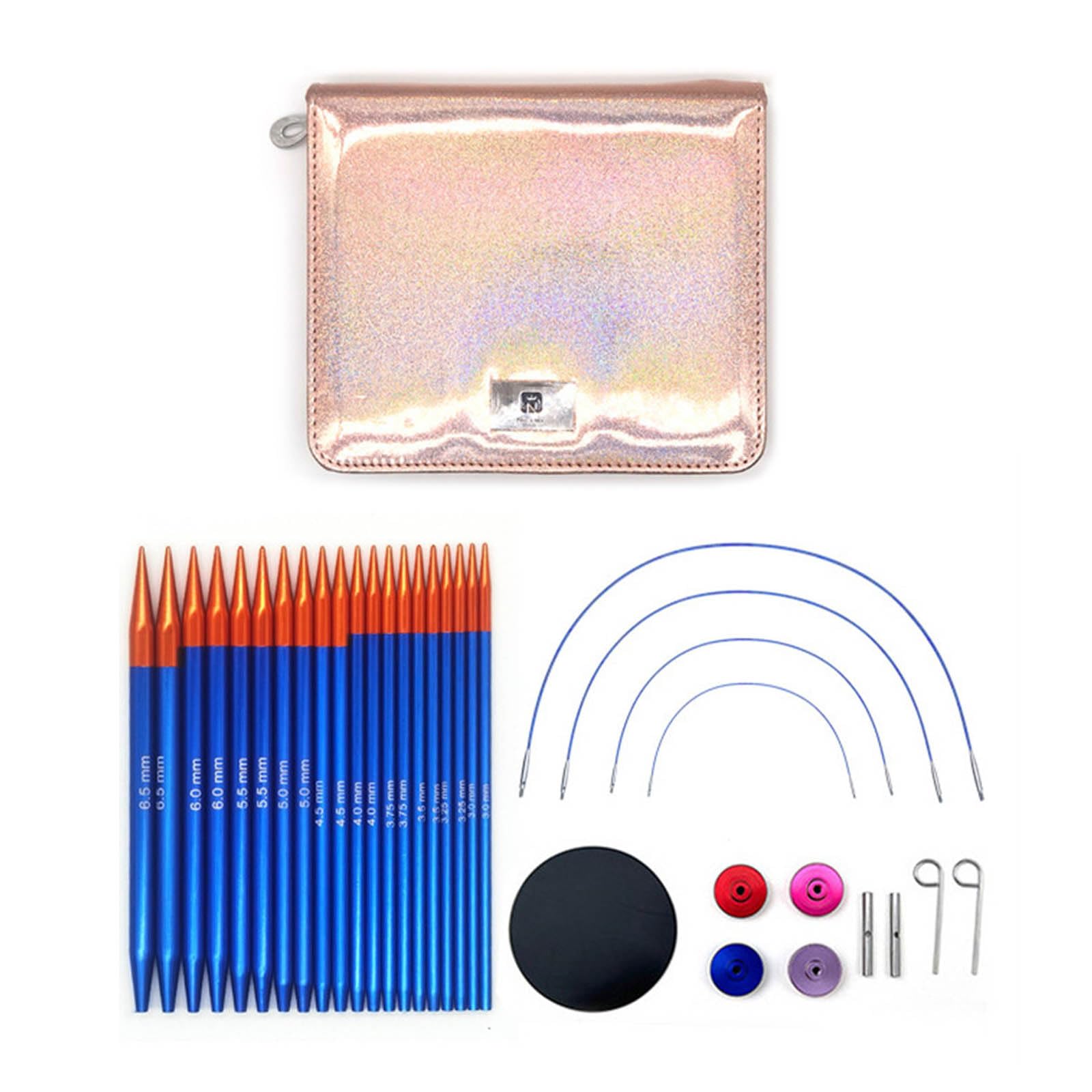 Tsophreniq Interchangeable Circular Knitting Needle Set with Case and Accessories Aluminum Short Round 3.0mm-6.5mm Interchangeable Circular Set