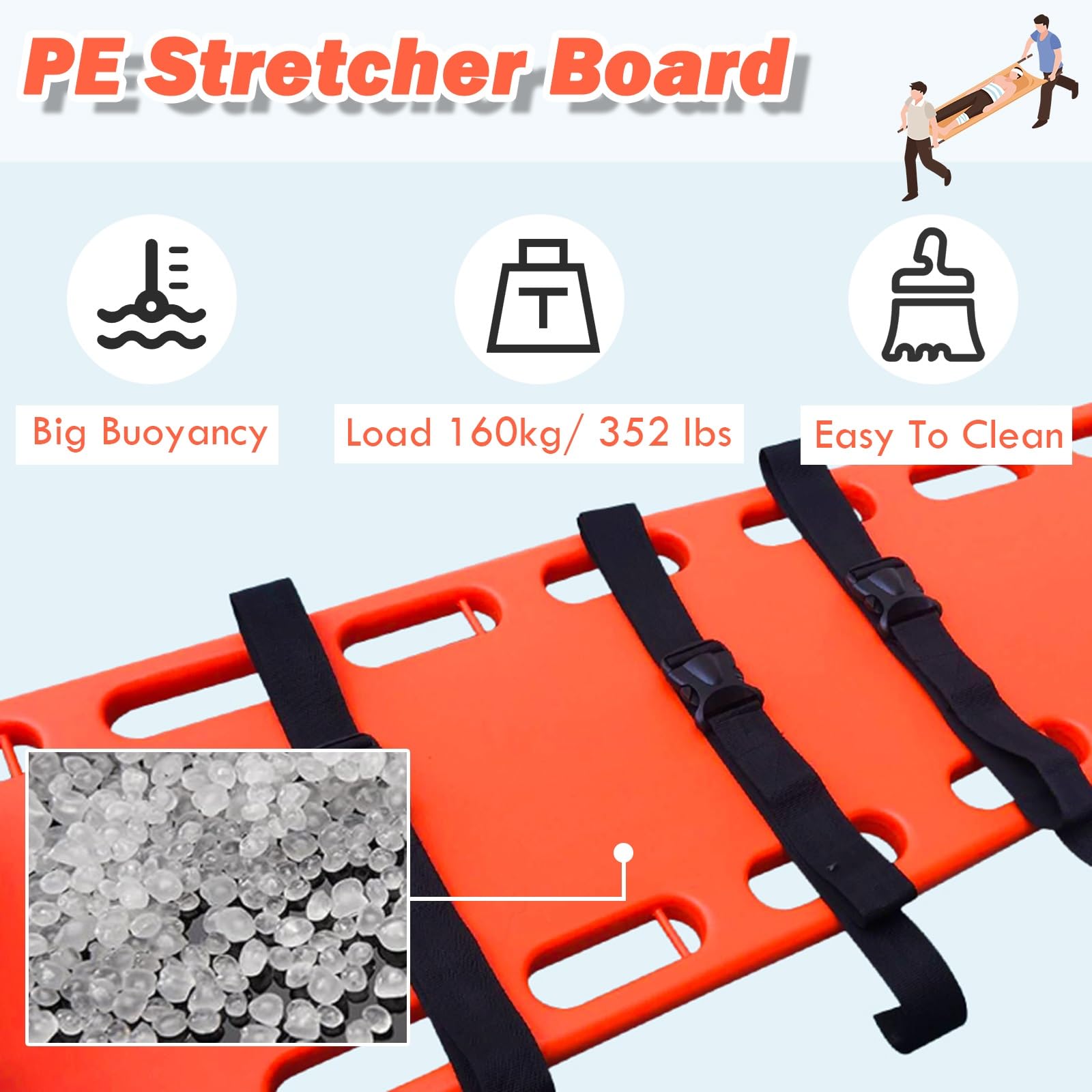Civière pliable avec colonne vertébrale réglable et sangles, équipement de sauvetage d'urgence portable pour le camping, les écoles et la sécurité communautaire