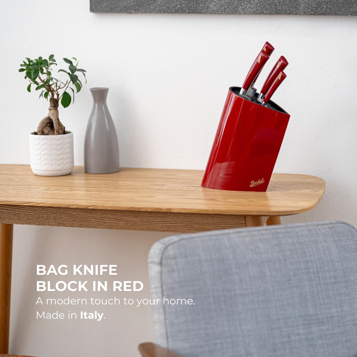 Berkel Bag Knife Block, Red | Holds Up to 6 Knives | Stylish Modern Design for Kitchen Knife Storage | Made in Italy