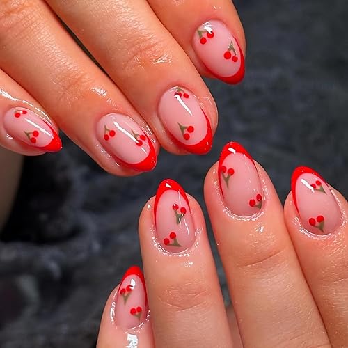 Red Press on Nail Short Fake Nails French Tip Press