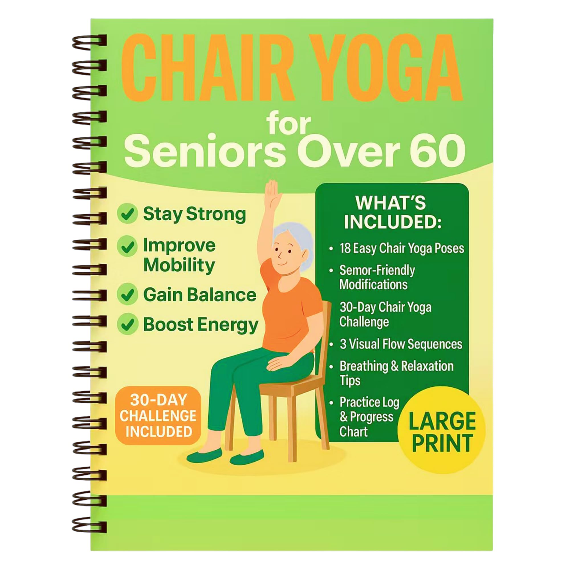 Chair Yoga for Seniors Over 60 Book & Chart – 30-Day Challenge, Gentle Seated Yoga Guide, Chair Yoga for Weight Loss & Flexibility, Senior Chair Exercises for Women & Men, 8.5x11" Book on Chair Yoga-image-6