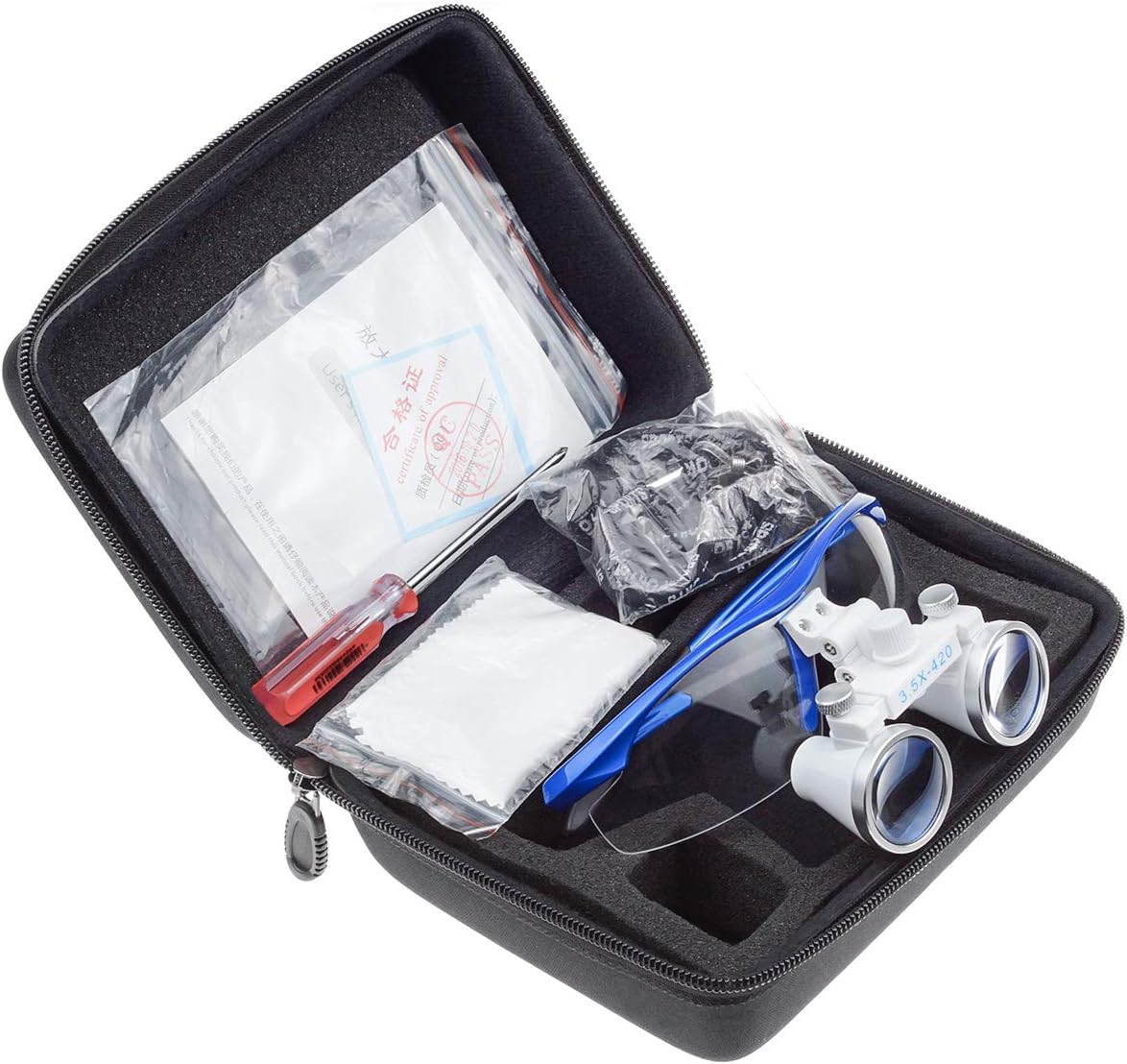 Bestlife 3.5x420mm Dental Medical Binocular Loupes with Head Light Lamp (Blue)