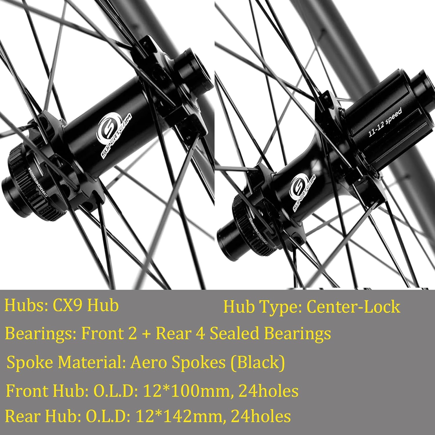 Superteam Gravel Classic/Classic PRO Carbon Wheelset 30/38/44mm Depth Disc Brake, Carbon Gravel Bike Wheels Fit for 8-12 Speed Center Lock with 6 Bolt Adaptor