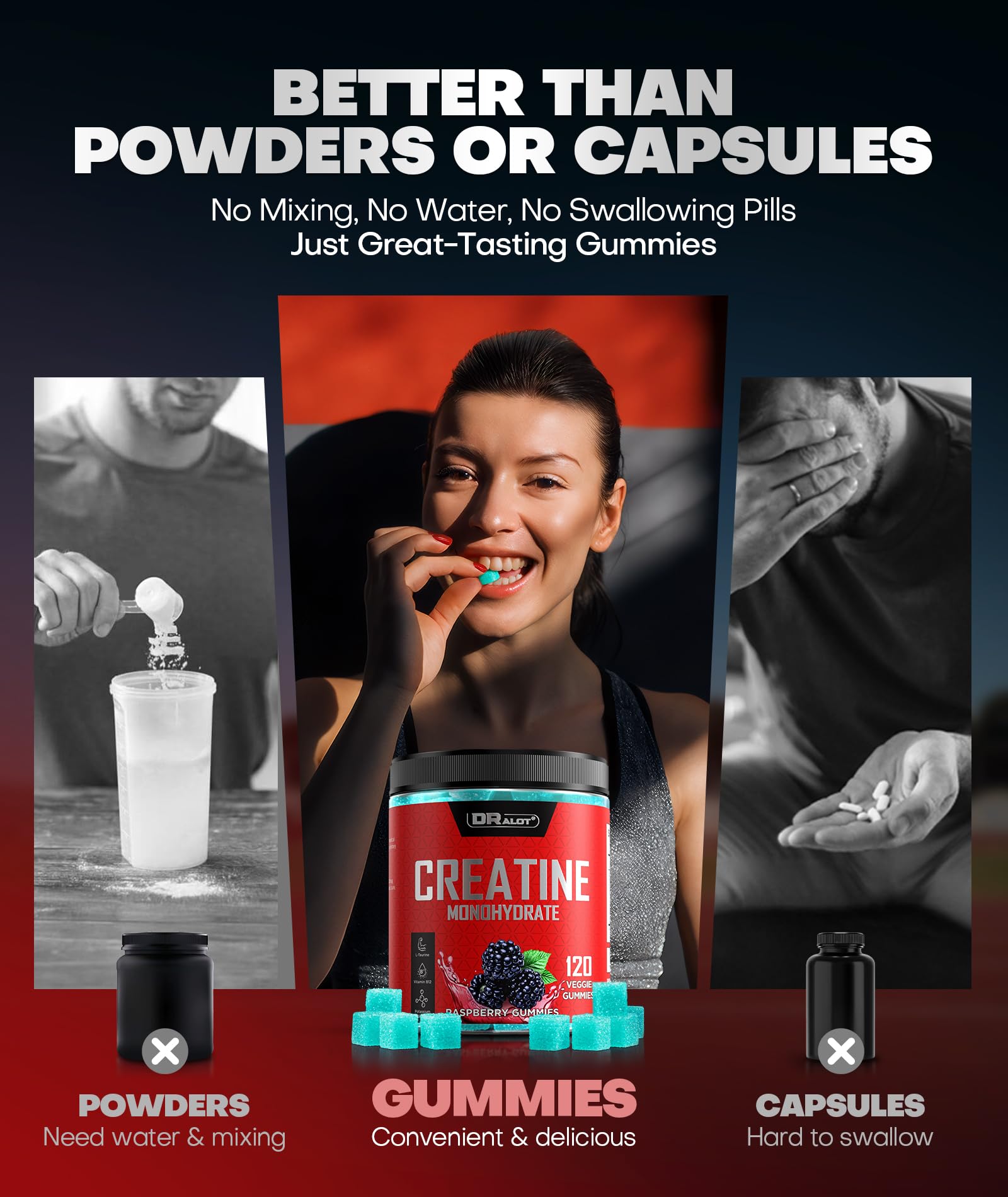 99.99% Creatine Monohydrate Gummies More 15% Strength, 5X Muscle, Energy, Recovery, Pre-Workout Complex Creatine for Women & Men with 5000mg Creatine, L-Taurine, B12, Mg & K, 0 Sugar — Amazon image 6