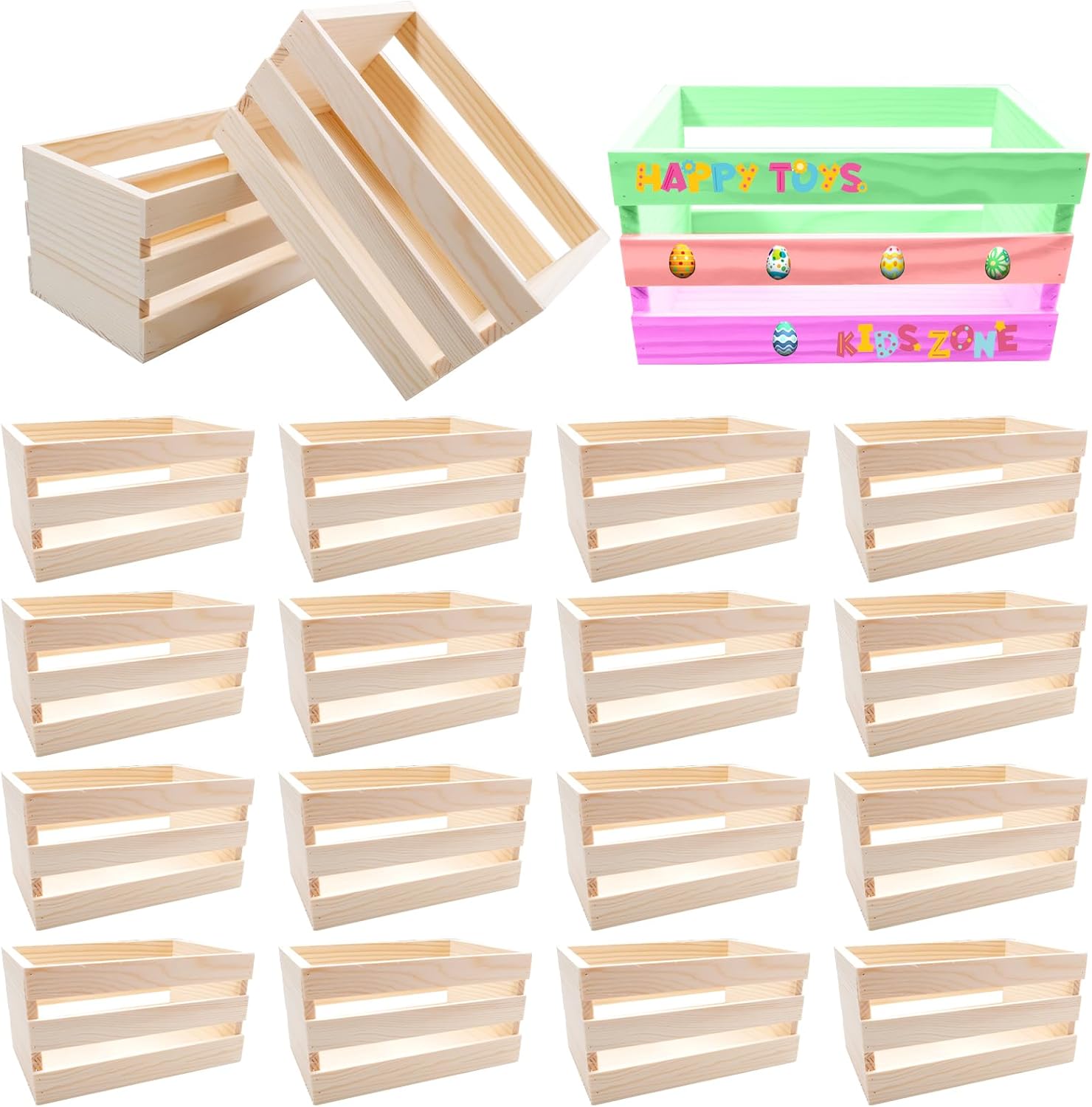 16 Pcs 6.5 inch Small Wooden Crates, Unfinished Wood Basket Box for Mother's Day Crafts and Storage Display, Home, Bathroom, and Organizing Towels, Toys, Wine, and More