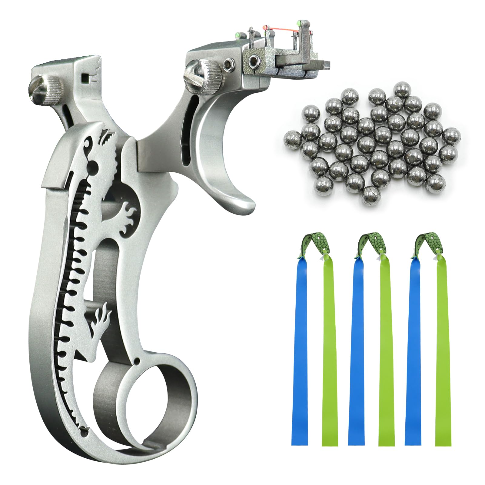 Metal Slingshot for Shooting Professional Hunting Slingshots Set for Adults Powerful Outdoor Sports Catapult with 3 Rubber Bands, 50 Ammo Balls