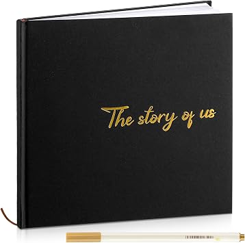 Colarr Hardcover Couples Scrapbook 144 Pages 8.7 x 8.7" Wedding Couples Photo Album Scrapbook Journal for 1 Year Wedding Memory Anniversary Photo Book Gift with 2 MarkersBlack