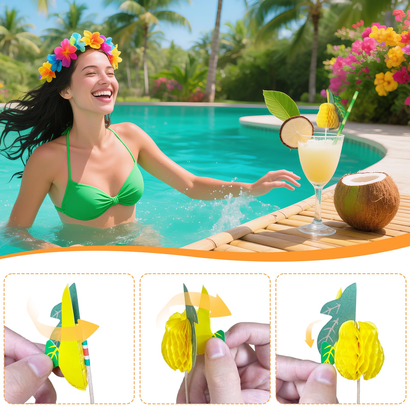 175 Pezzi Decorazioni per Cocktail, Due Tipi di Ombrellini Cocktail, Hawaiane Cannucce Cocktail, Fuochi D'artificio, Fenicottero, Ananas, Riutilizzabili Decorazioni per Feste, Cocktail Party