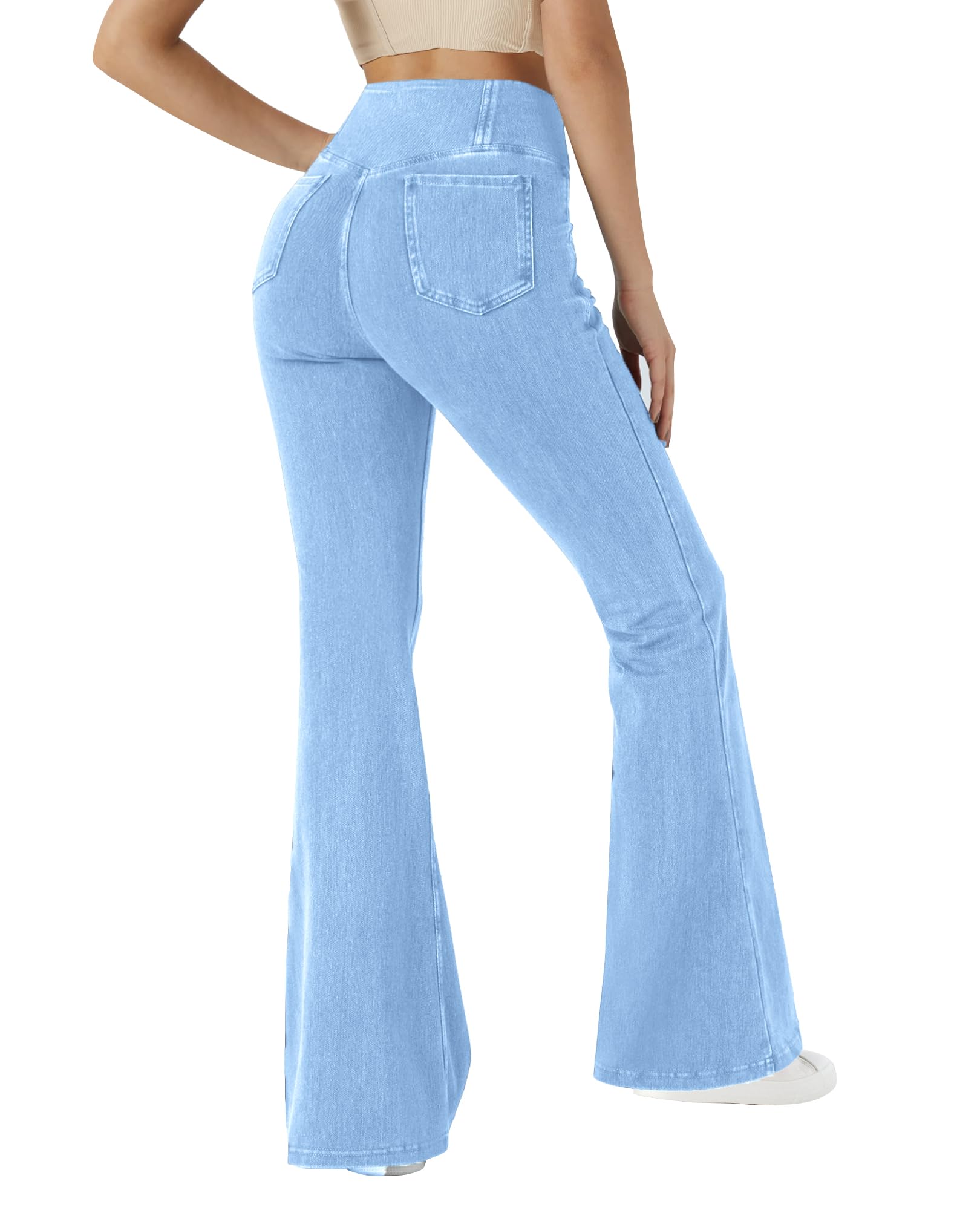 LaiEr Donna Bootcut Jeans V Crossover Vita Alta Pull on Casual con Controllo Pancia Skinny Yoga Pants,Denim ad Alta Elasticità in Tessuto Morbido,Pantaloni Fitness a Campana