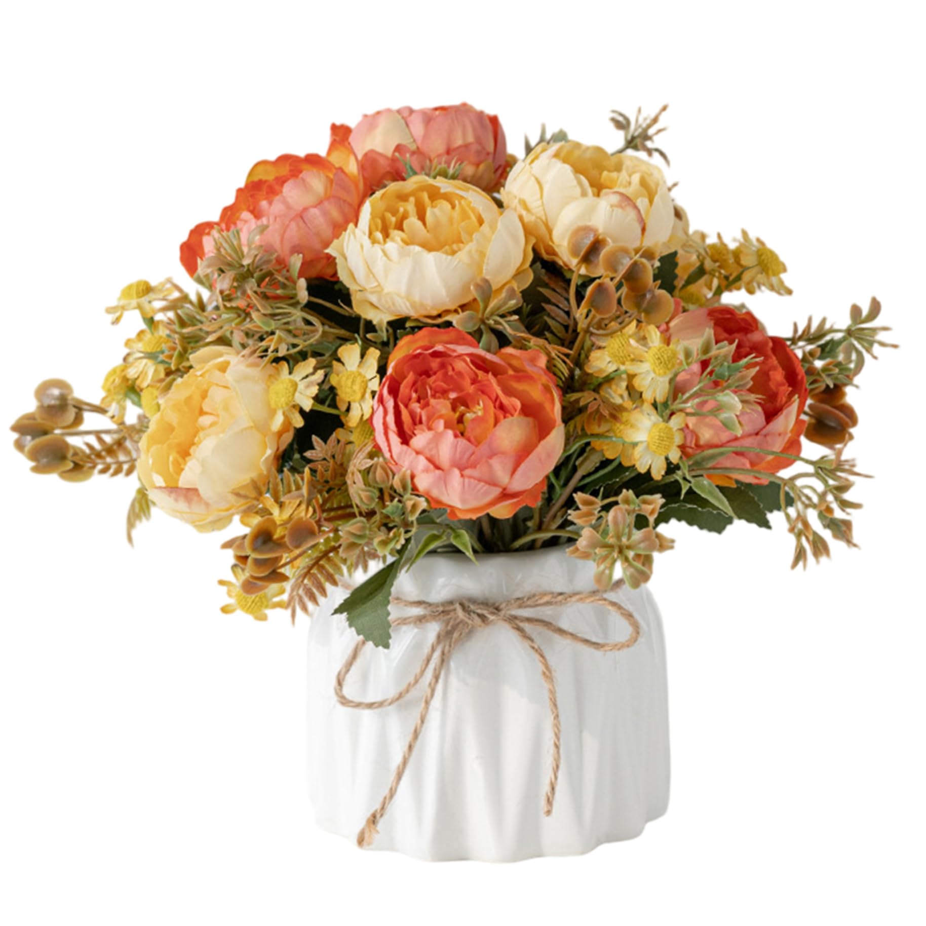 Fausses fleurs en vase pivoines artificielles avec pot en céramique blanc pour centre de table