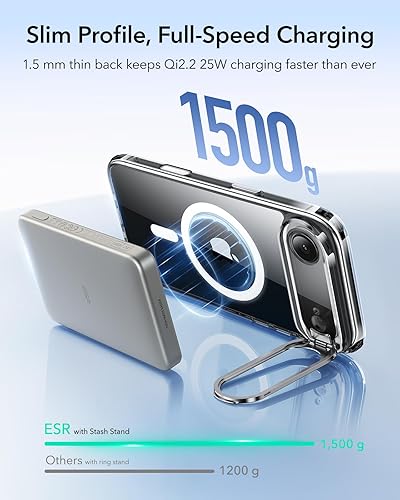 Vista 116 de ESR - Funda para iPhone 15 compatible con MagSafe, funda protectora de grado militar con soporte integrado, cubierta trasera resistente a