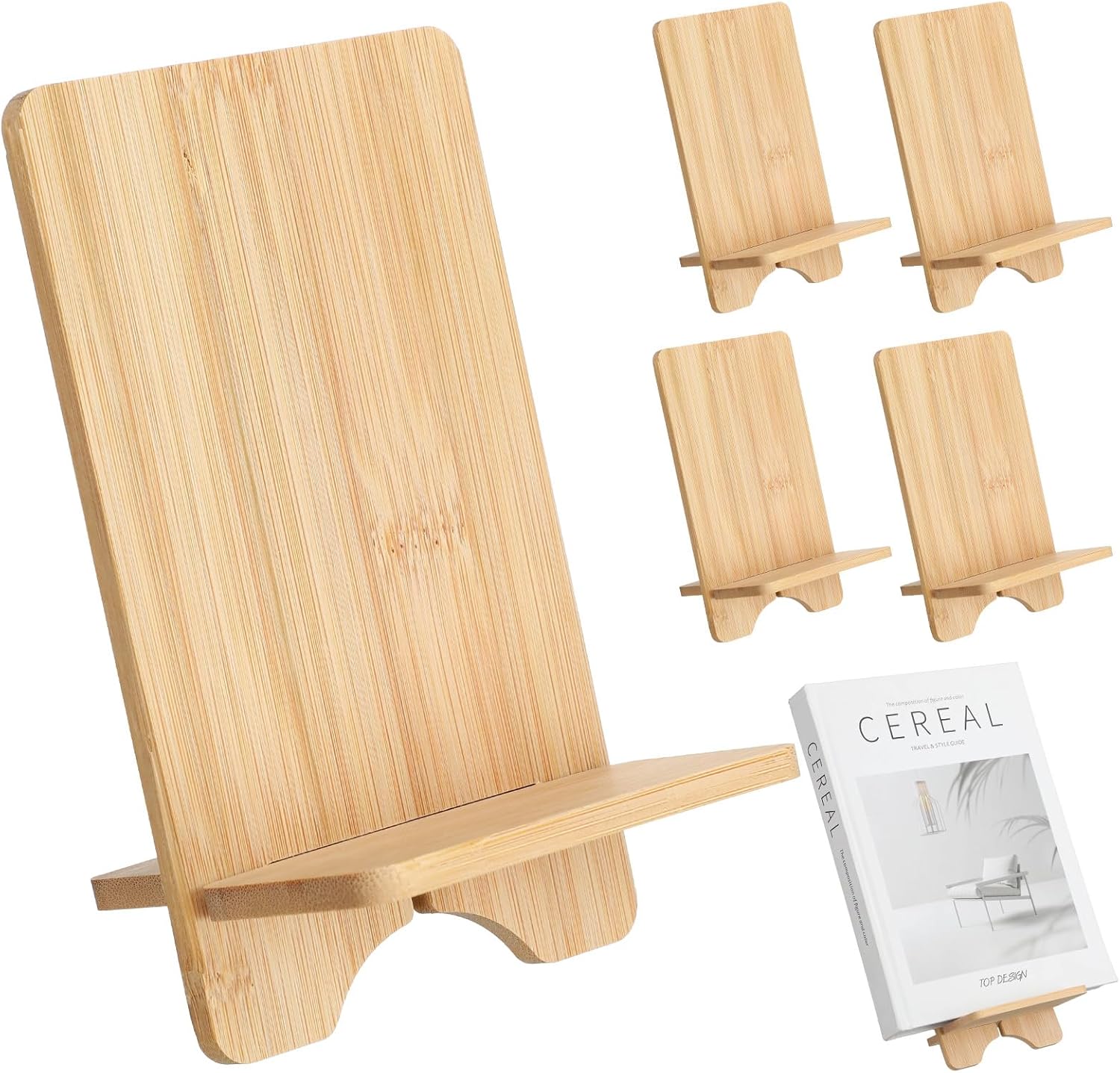 4 Pcs Bamboo Book Stand for Display Book Holder Easel Stand Collector Display Back to School Gift for Home Office Album Cd Magazine Comic Postcard Picture Artworks