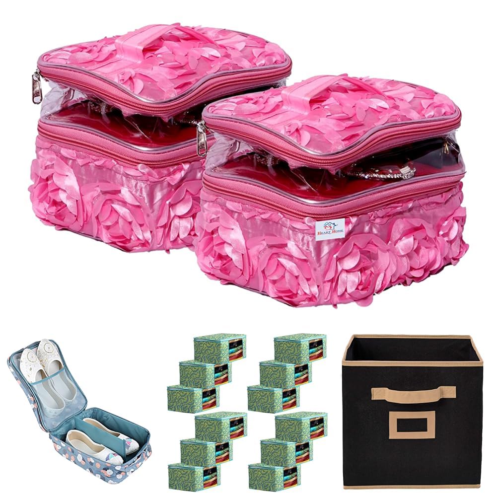 Kuber Industries Pink Cosmetic Bag, Grey Shoe Cover, Green Saree Cover & Non Woven Large Combo Pack - Review, Price and Buying Guide