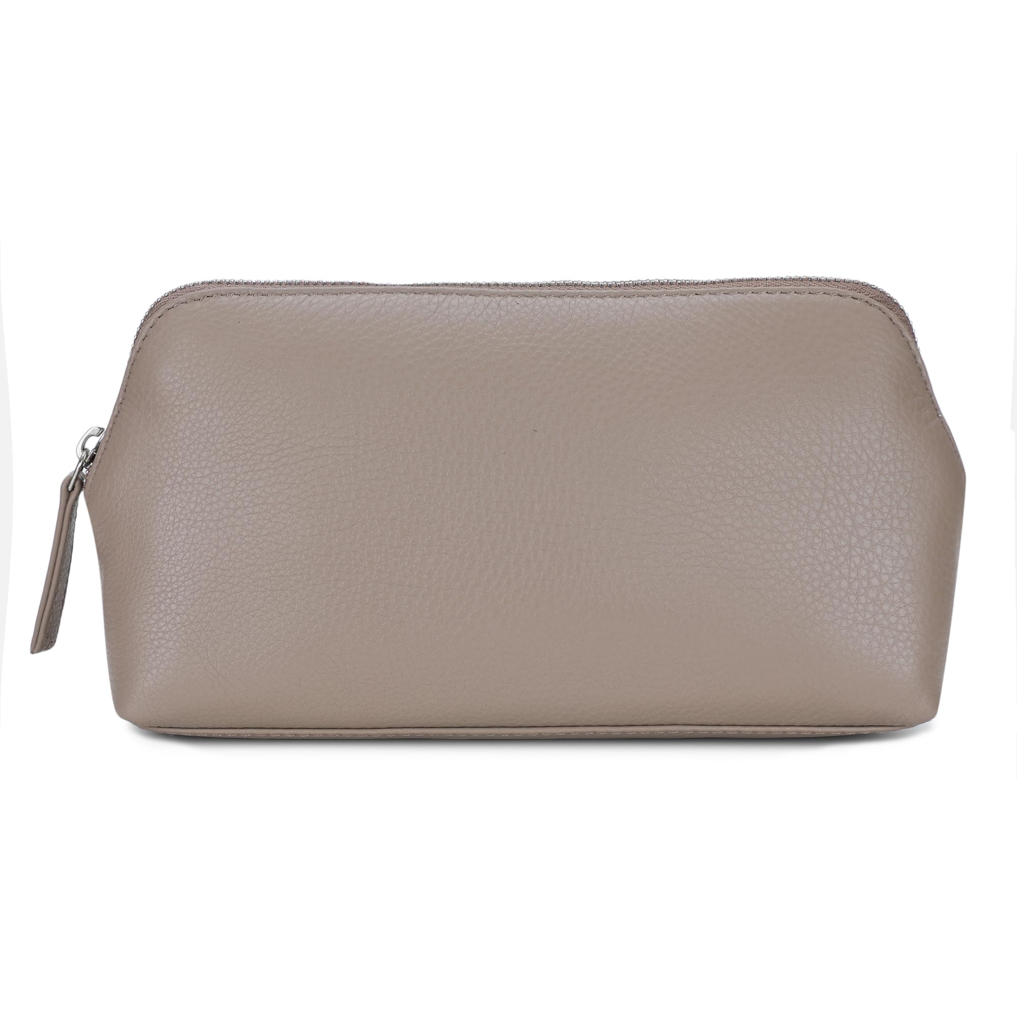 Women's Leather Cosmetic Bag - Medium Travel Makeup Pouch - Make-Up Case (Beige)