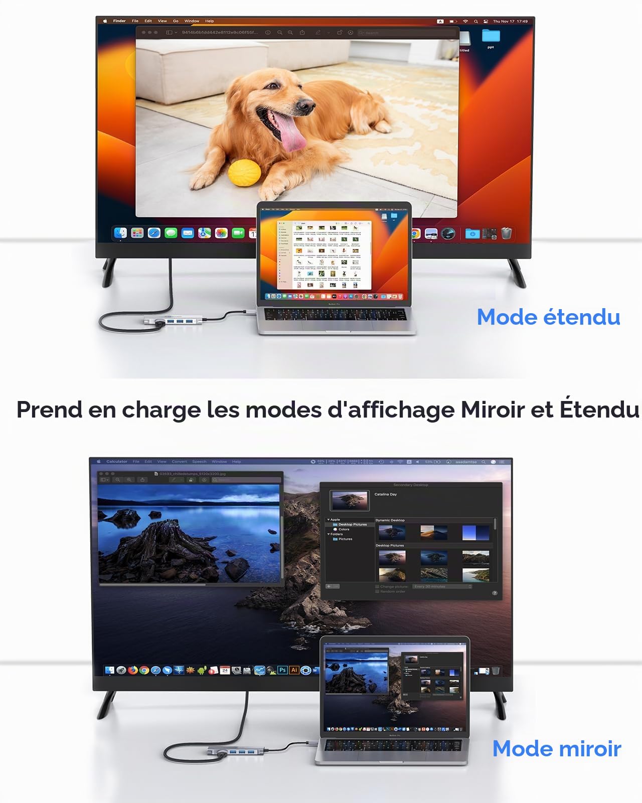 LENTION 6 en 1 Hub USB C vers HDMI 4K, 3 USB 3.0, Lecteur de Cartes SD/TF | Adaptateur USBC Multiport pour Nouveau MacBook Air/Pro 2016+, iPad Pro/Air, iPhone 17/16/15 Série (C34, Argent)