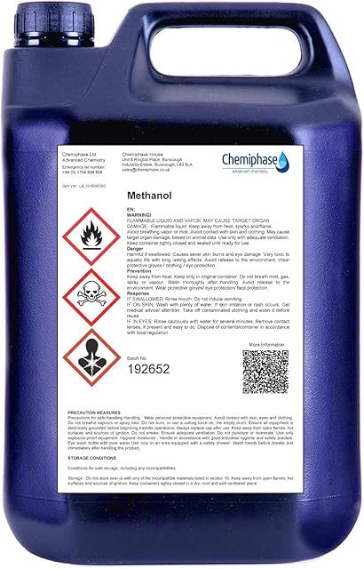 Chemiphase Methanol - 99.85% Purity - Virgin Grade 5 Litres