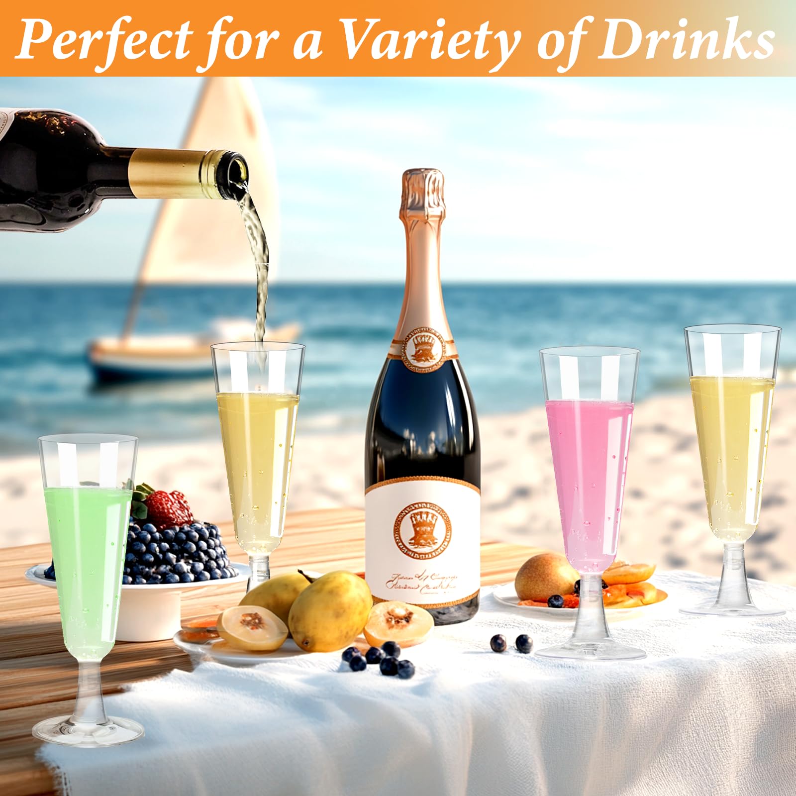 Plastic Champagne Flutes 40 Pack, 5.5 Oz Clear Disposable Plastic Champagne Glasses, Wine Glasses Cups for Wedding Celebration Birthday Party Wine Tasting New Years Eve Party Supplies