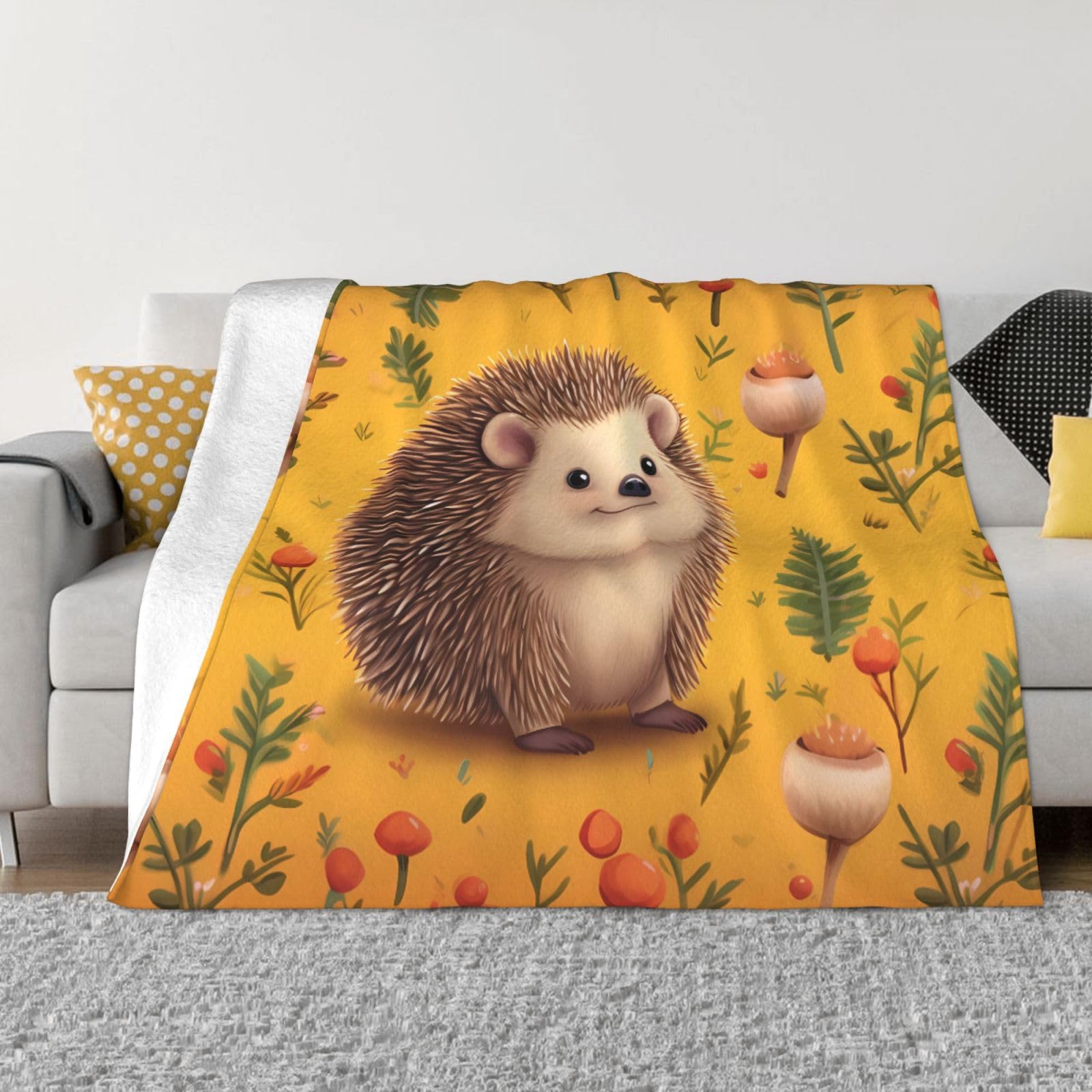 Fodpand Black Hedgehog Flannel Blanket 80"X60" - Ultra-Soft Lightweight Throw Blanket For Bed, Sofa, And Couch - Luxury Air Conditioning Blankets - Cozy Warm Blankets For All Seasons