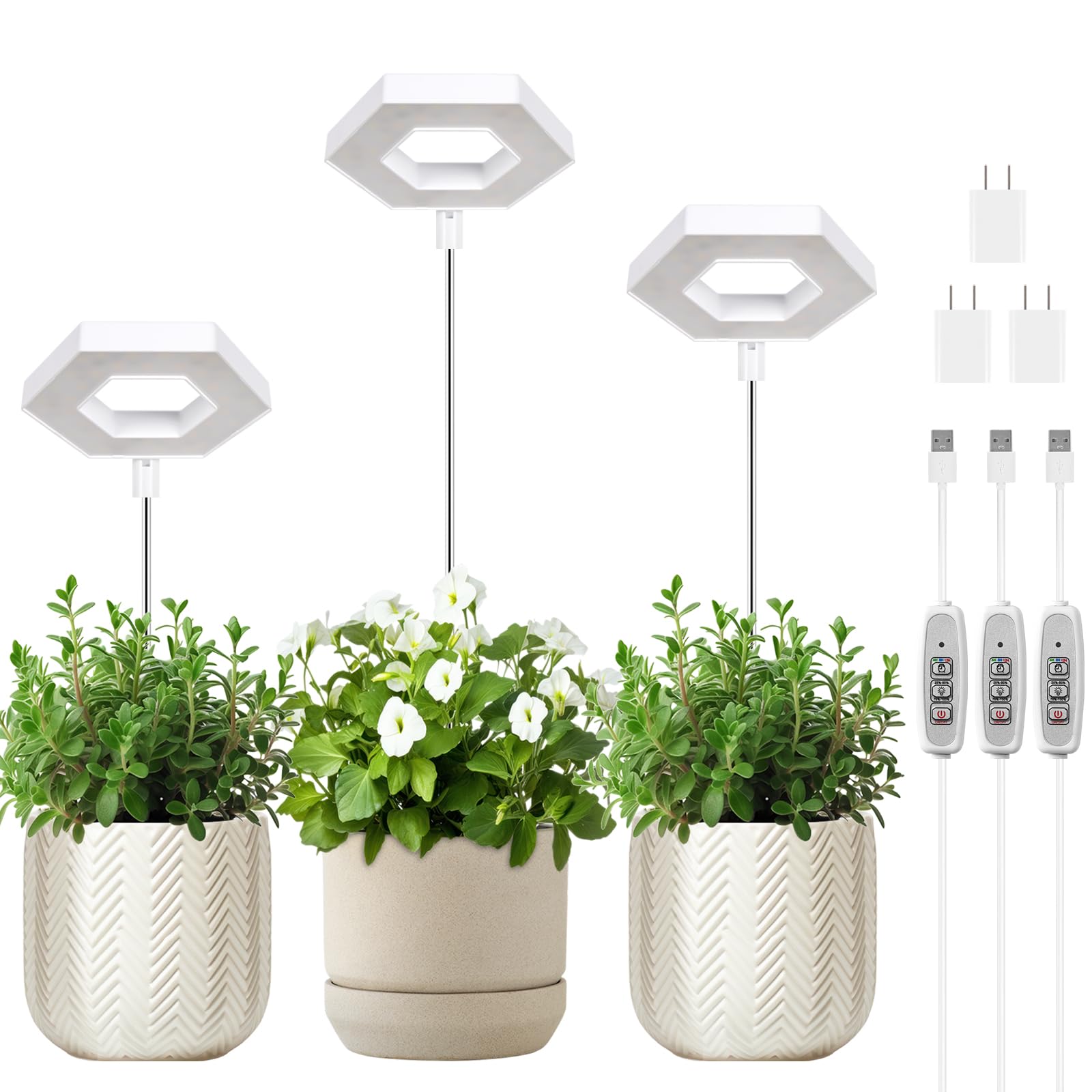 FOXGARDEN Grow Light, Full Spectrum LED Plant Light for Indoor Plants, Growing Lamp with Auto On/Off Timer 4/8/12H, 4 Dimmable Brightness, Height Adjustable, Ideal for Small Plants, 3 Packs