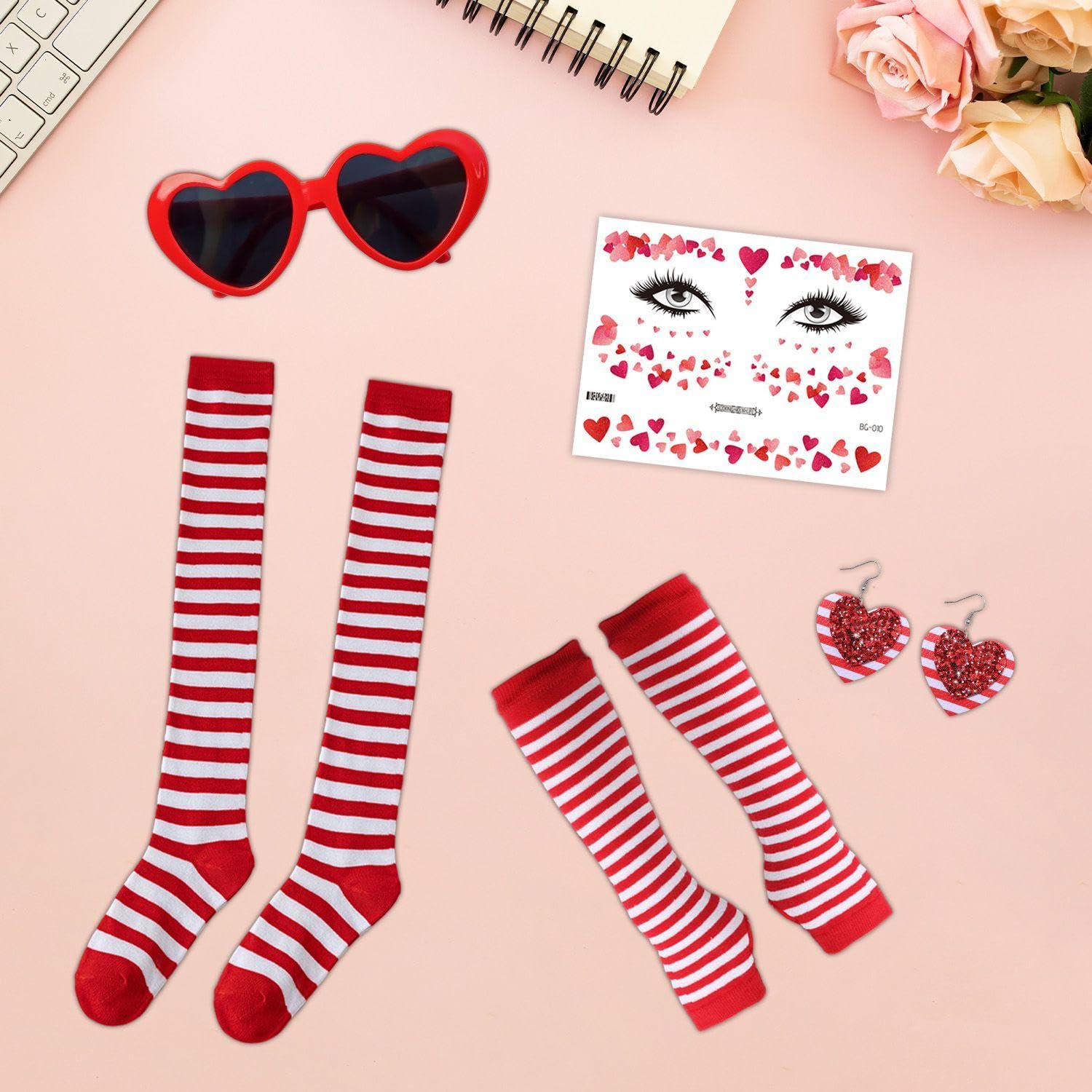 TVSVKWE 1 Pair Of Stockings, 1 Pair Of Gloves, 1 Pair Of Earrings, 1 Headband, 1 Pair Of Glasses And 1 Face Patch - Image 4