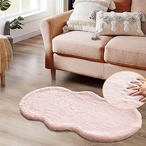 Pink Fuzzy Washable Furry Area Rugs for Living Room Faux Rabbit Fur Nursery Rug for Bedroom 2x4 Runner Rug