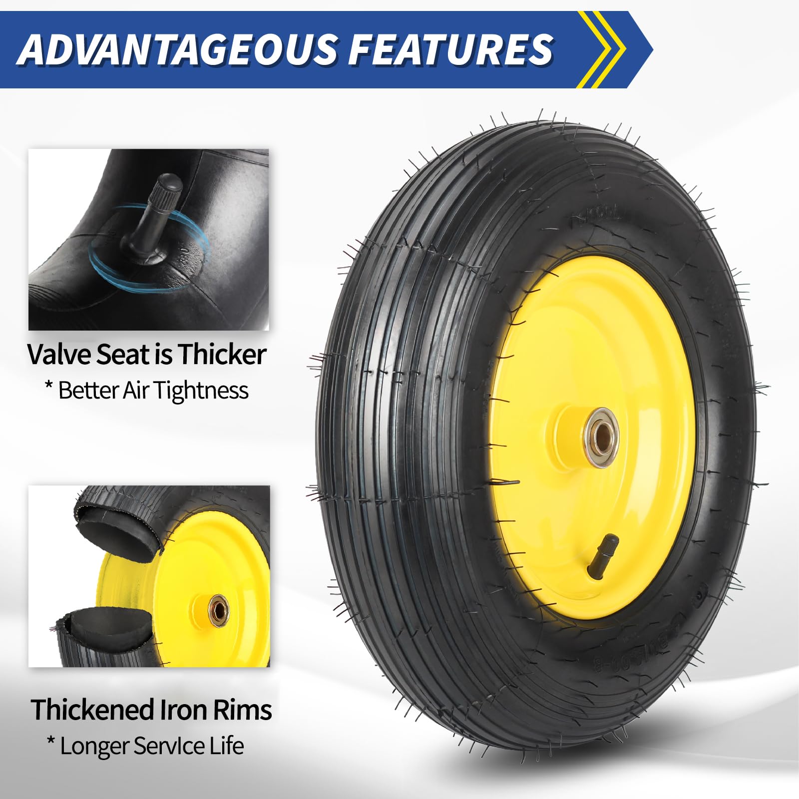 4.80/4.00-8 Pneumatic Tire and Wheel for Wheelbarrow Cart Wagon 2 Pack — Amazon image 4