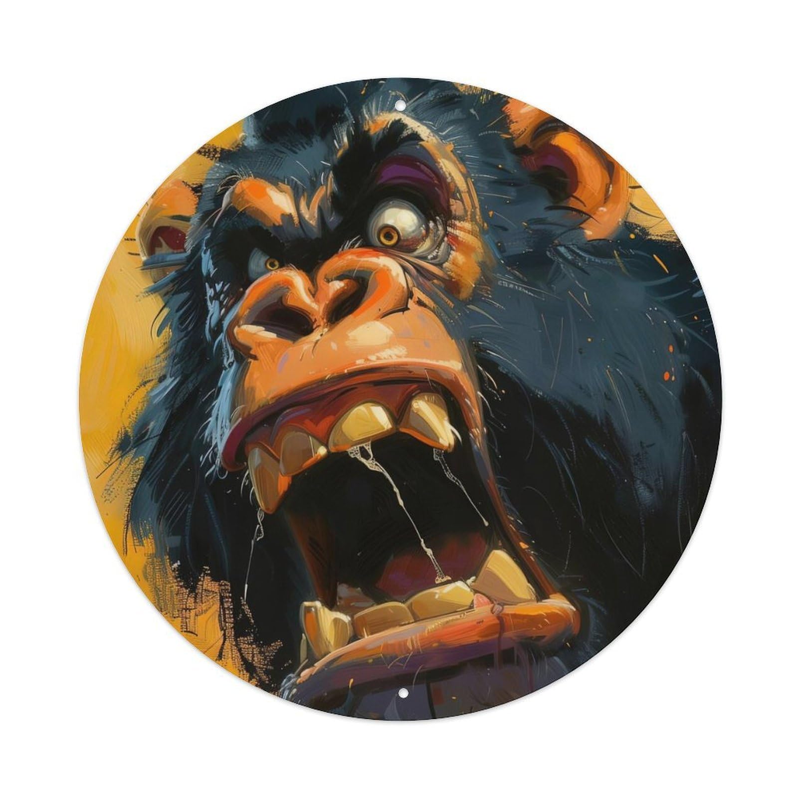Animal Poster Angry Chimpanzee Vintage Metal Tin Sign Plaque Wall Decor for Cafe, Club, Garden Round Metal Poster 8x8Inch